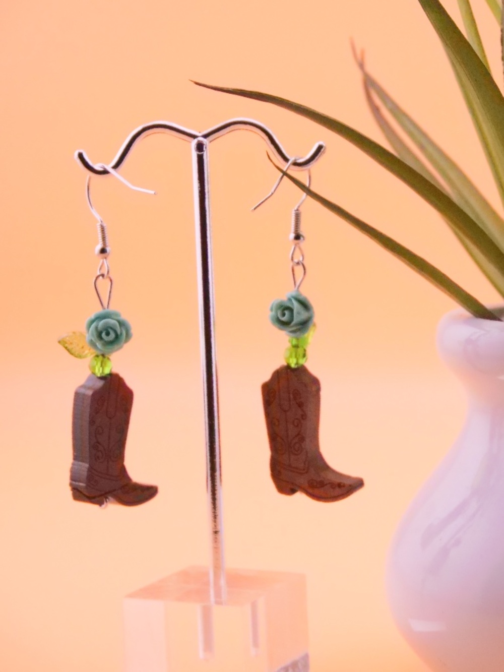 Desert Rose Cowgirl Earrings | Western Boot Earrings | Handmade Country Jewelry